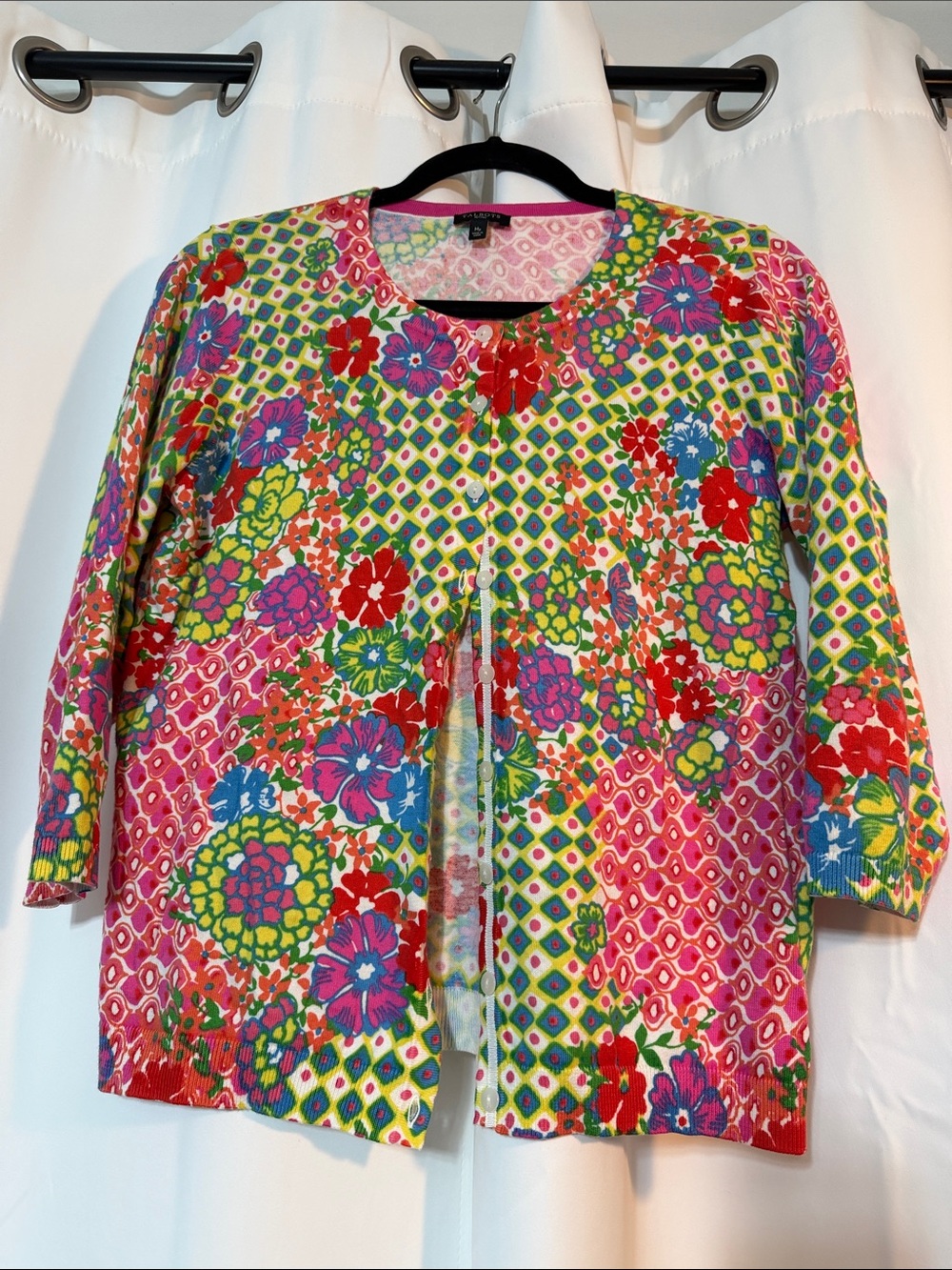 Talbots Multi-Color Barbie Dopemine floral Knit Cardigan SZ MP B7